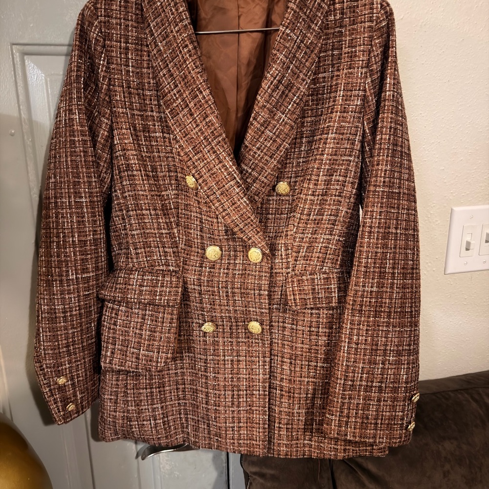 H&M Gray Plaid Double-Breasted Blazer - Picture 9 of 9